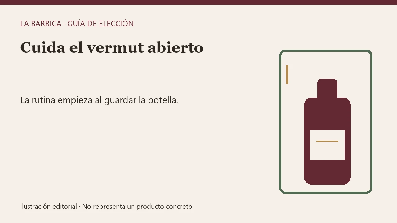 Ilustración de una botella de vermut en un frigorífico.